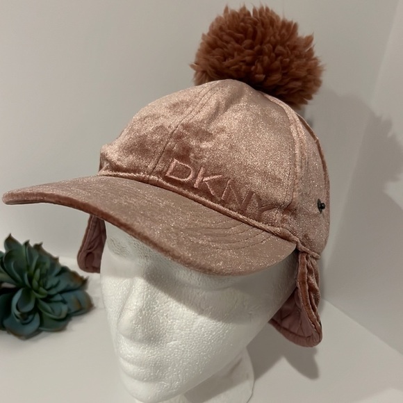 DKNY Girls Rose Velour Pom Pom Winter Cap Size O/S - 7/16 - Picture 7 of 15